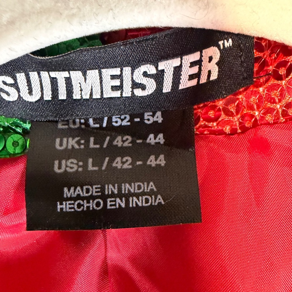Suitmeister Christmas Sequin Blazer Red Green Two Tone Holiday Jacket Large 42 - Picture 3 of 7